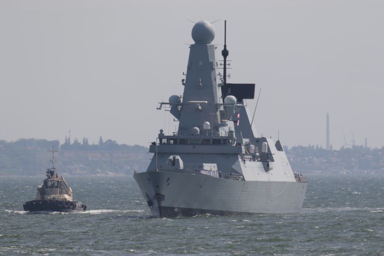 rtxdkdof-1 British Royal Navy's Type 45 destroyer HMS Defender arrives at the Black Sea port of Odessa
